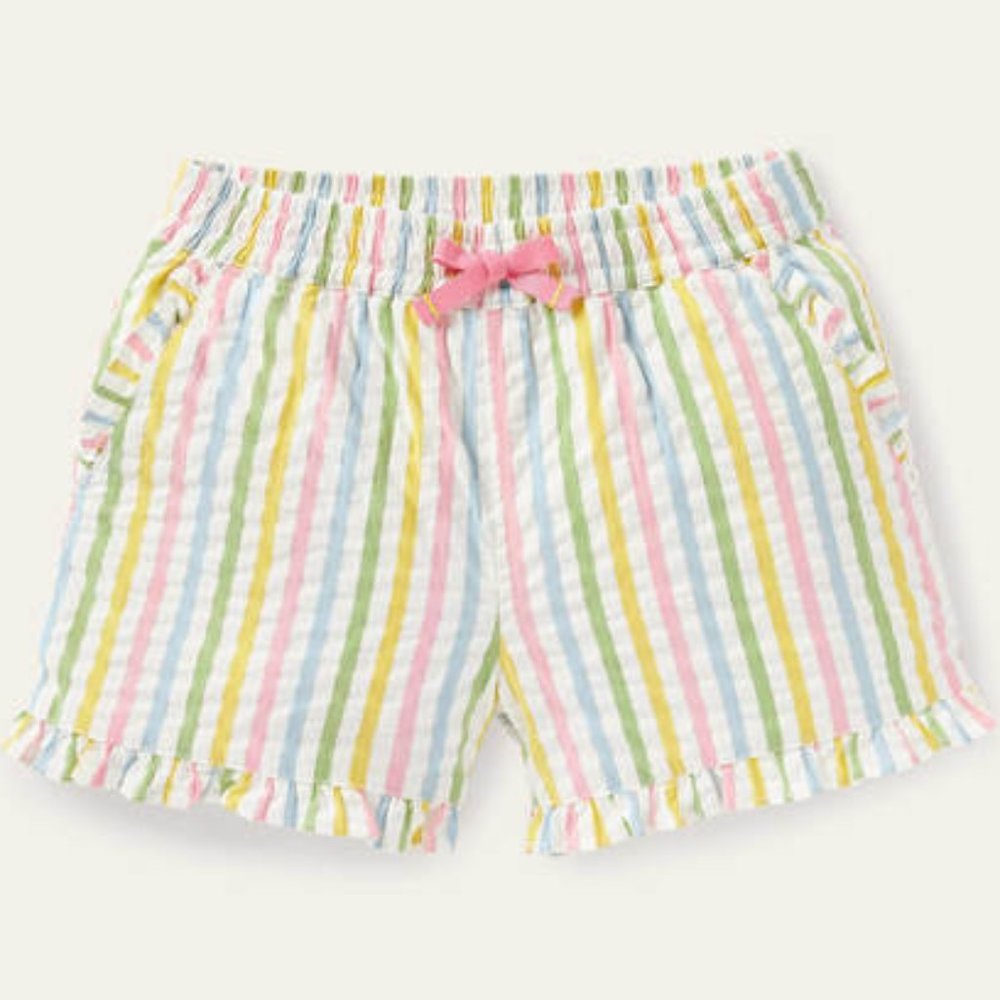 Boden Girl's Frill Hem Seersucker Shorts, Size 13Y